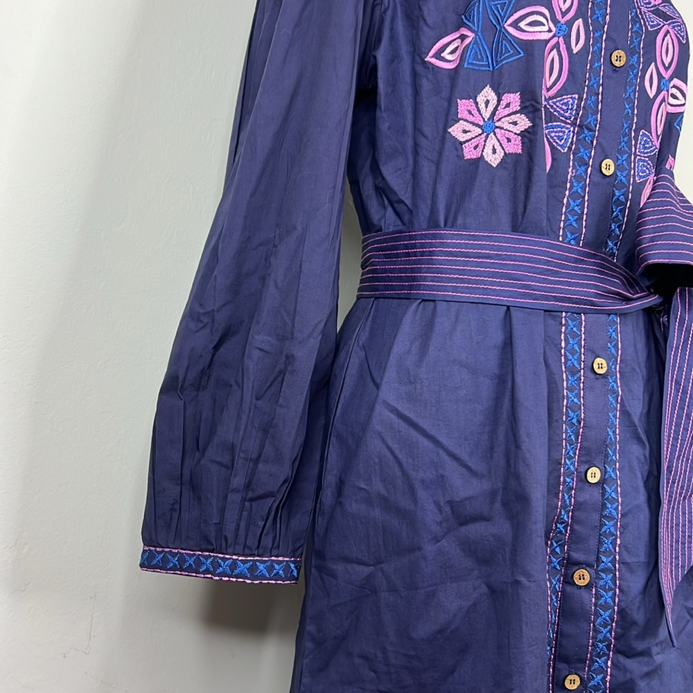 BELLA TU Navy Embroidered Longsleeve Dress XS - Picture 5 of 9